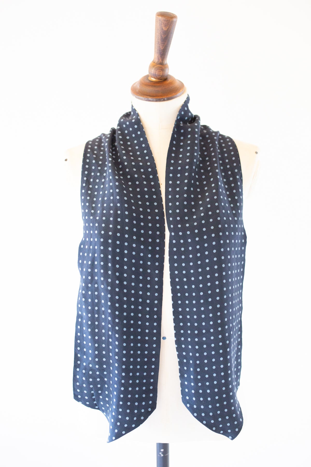 Vintage 1980s Blue Dot Silk Cravat Scarf