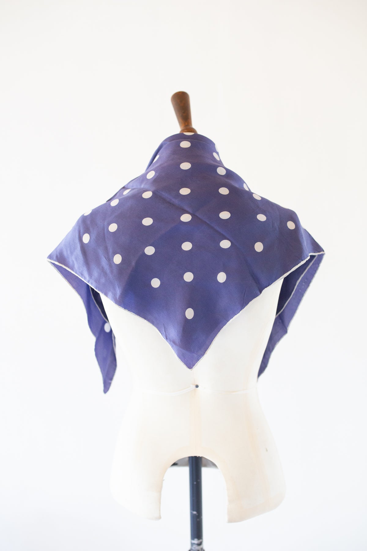 Vintage 1980s Blue Silk Polka dot Scarf