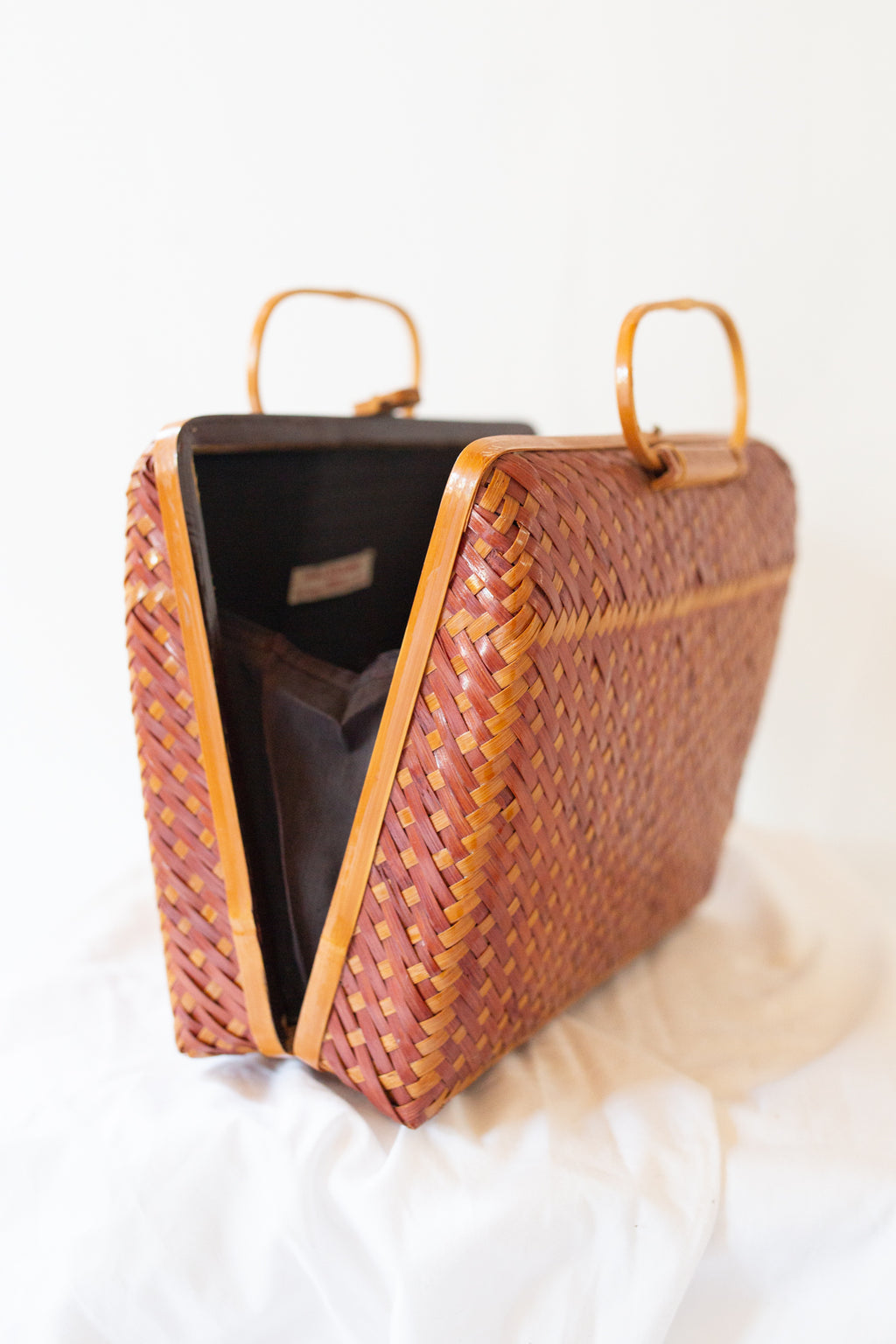 Vintage 1950s Lacquered Rattan Hand Bag