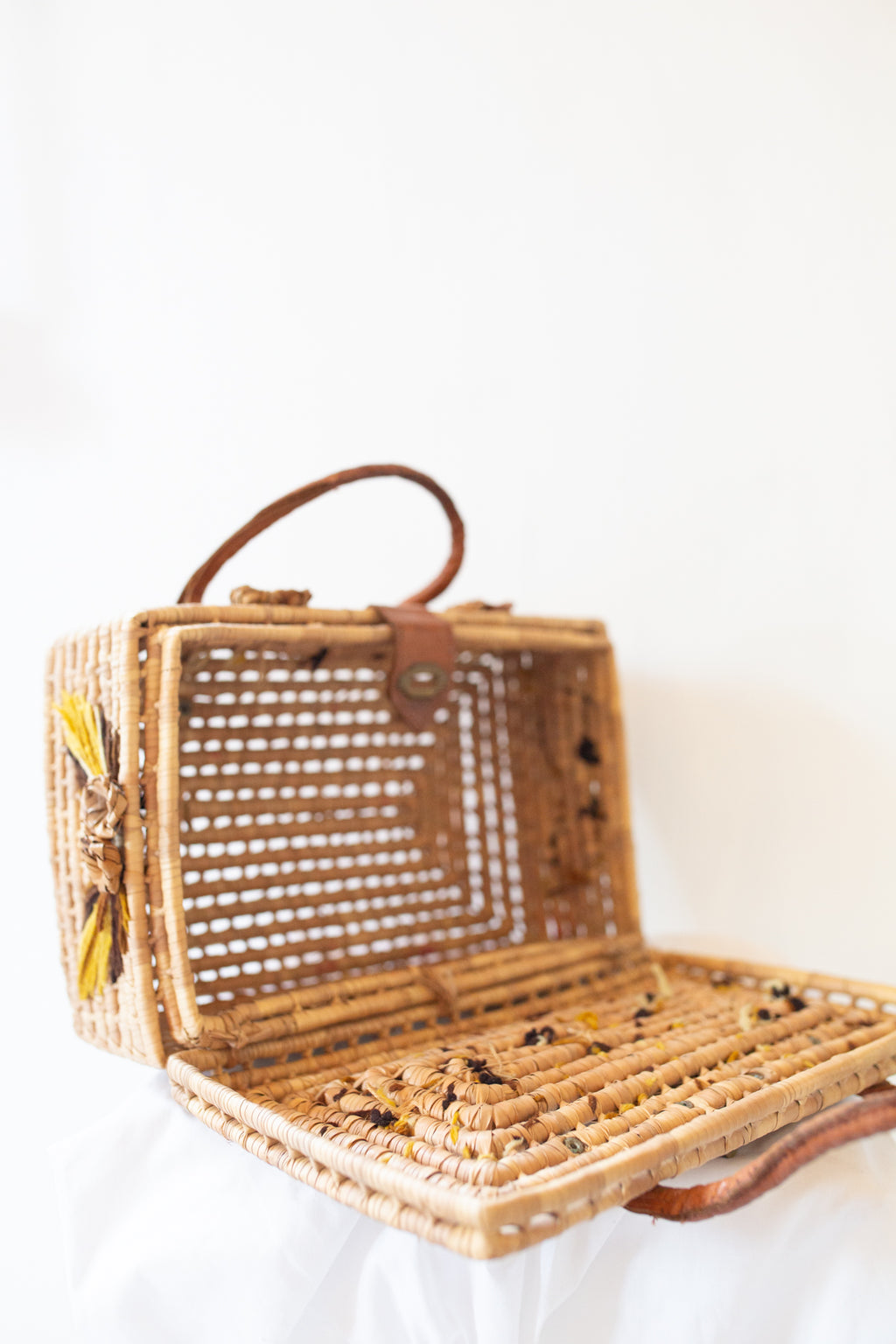 Vintage 1950s Straw Embroidered Box Bag