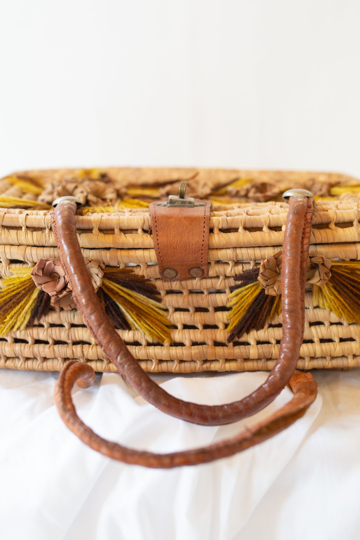 Vintage 1950s Straw Embroidered Box Bag