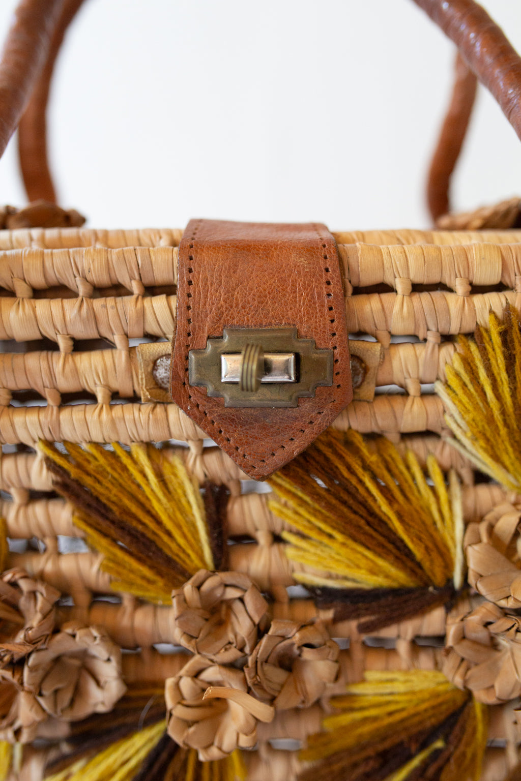 Vintage 1950s Straw Embroidered Box Bag