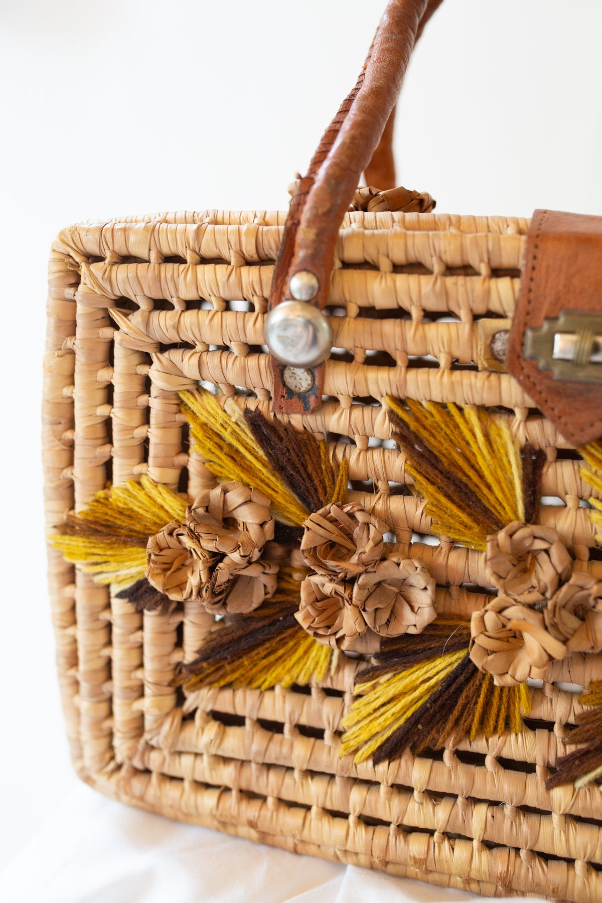 Vintage 1950s Straw Embroidered Box Bag