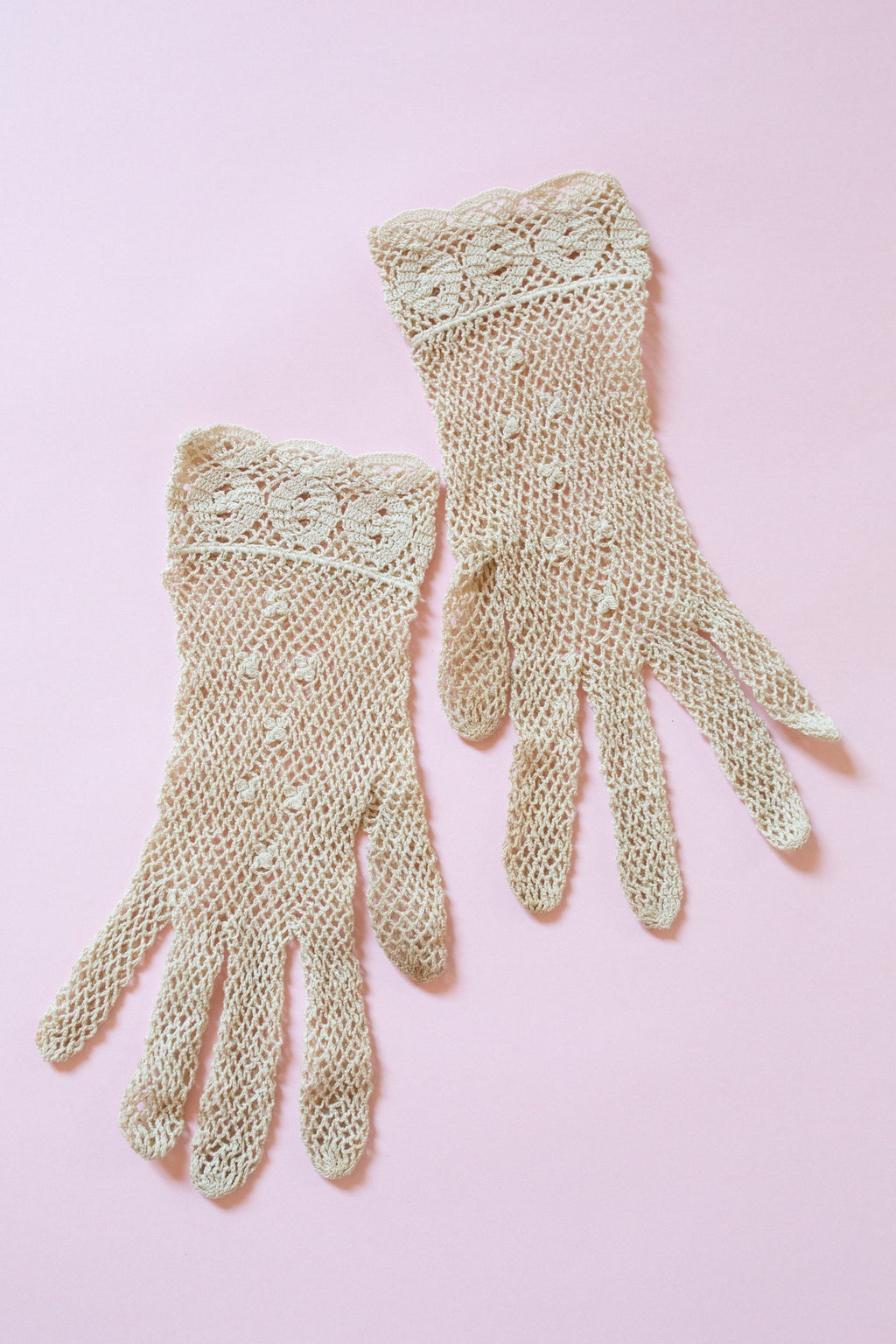 Vintage Ecru Cotton Lace Crochet Gloves