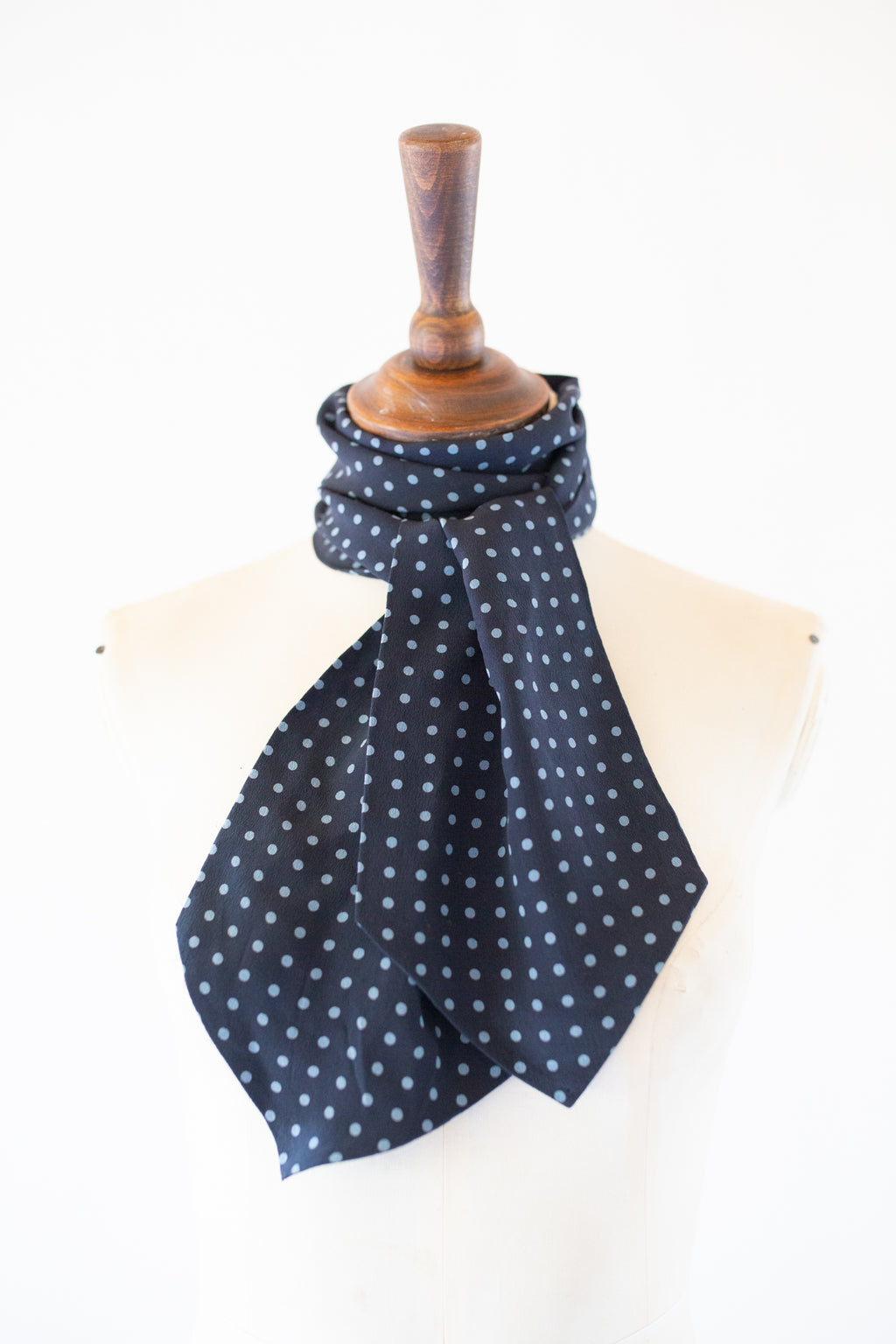 Vintage 1980s Blue Dot Silk Cravat Scarf