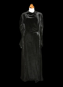 Vintage 1930s Black Silk Velvet Dress Coat
