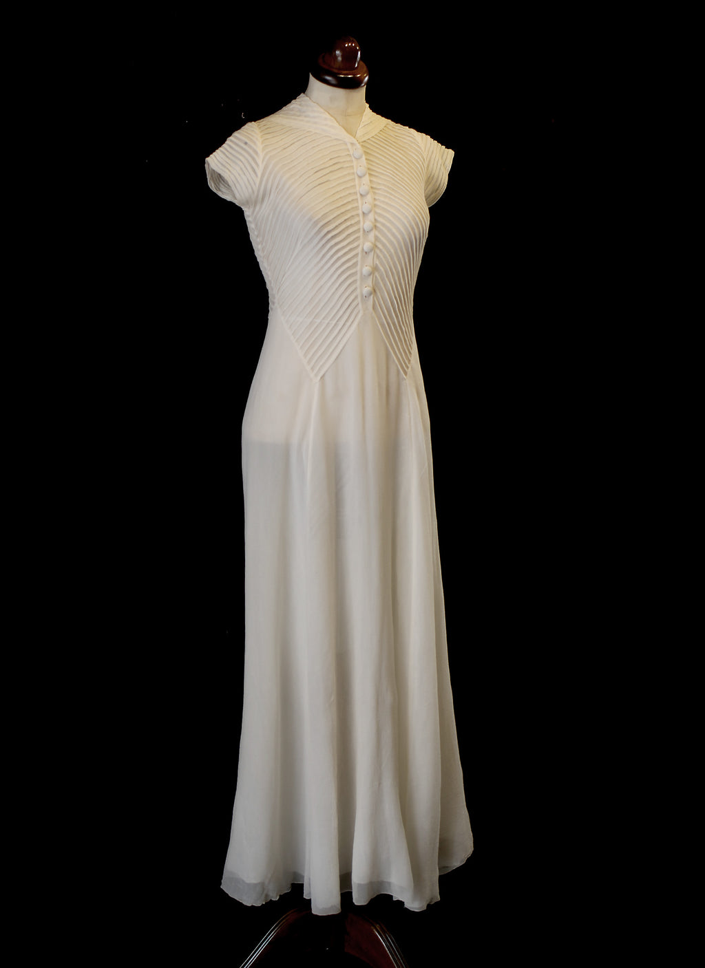 Vintage 1930s Silk Chiffon Chevron Art Deco Dress