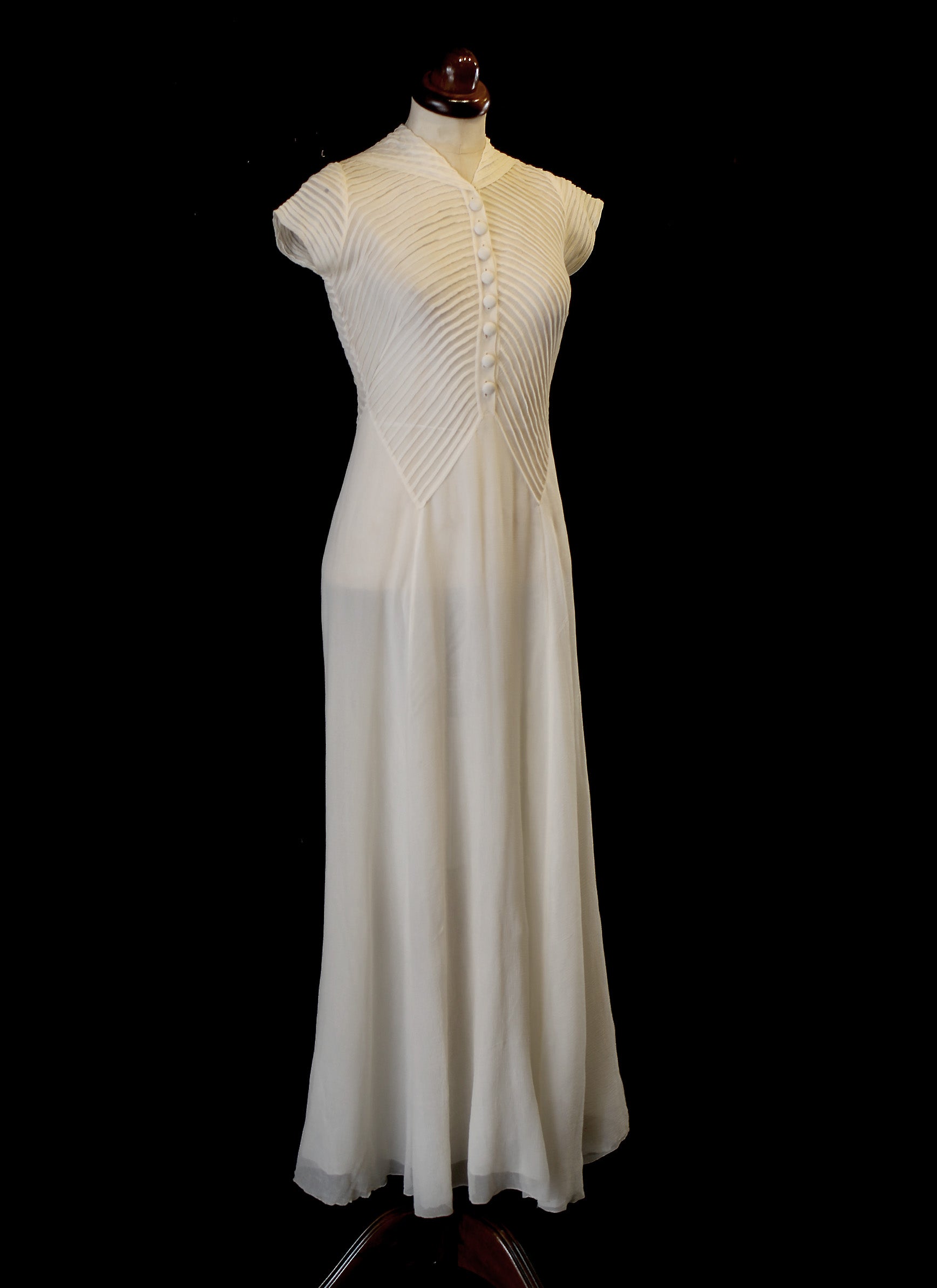 Vintage 1930s Silk Chiffon Chevron Art Deco Dress