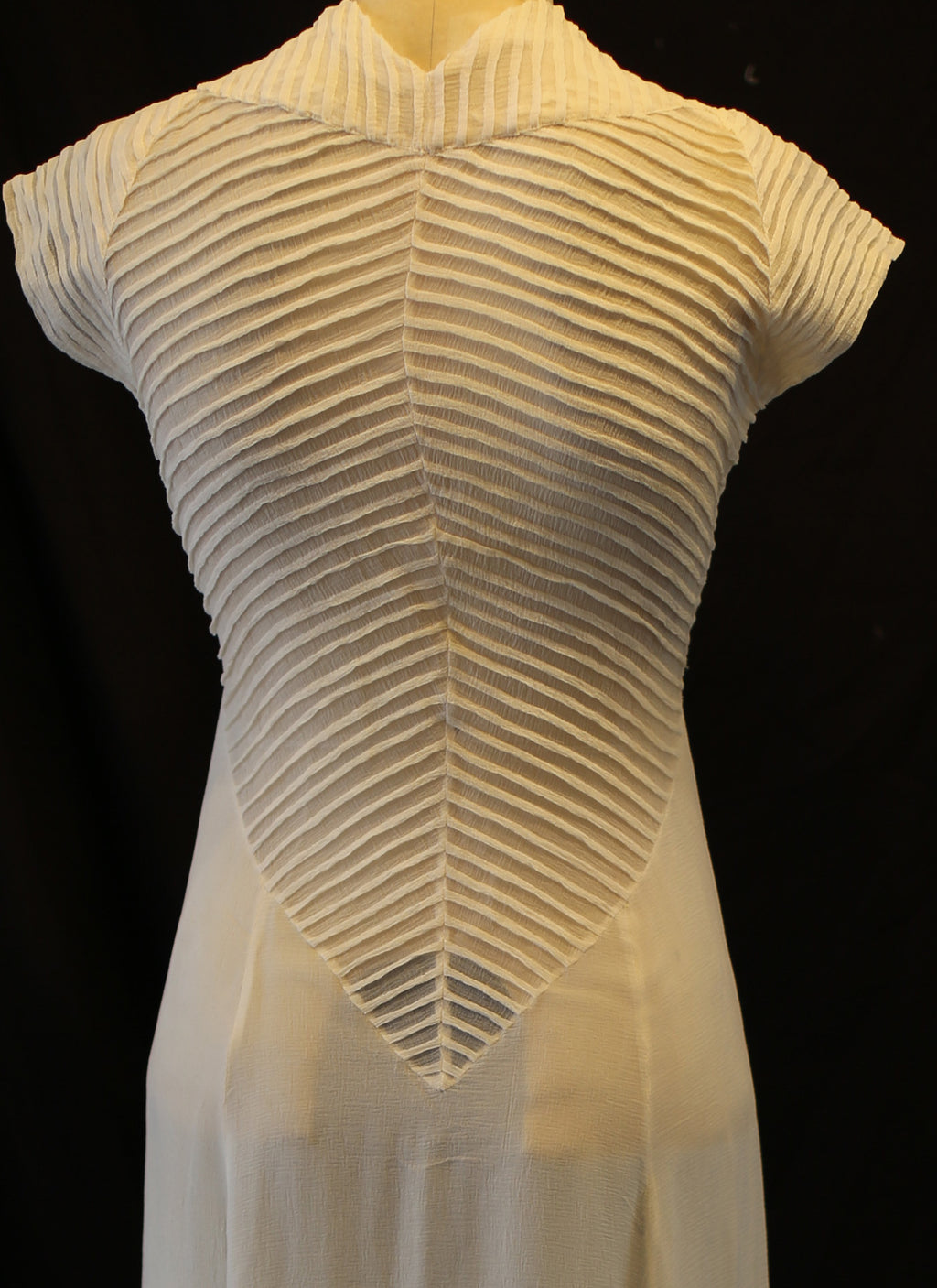 Vintage 1930s Silk Chiffon Chevron Art Deco Dress