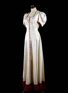 Vintage 1930s Red and Ivory Bias Gown
