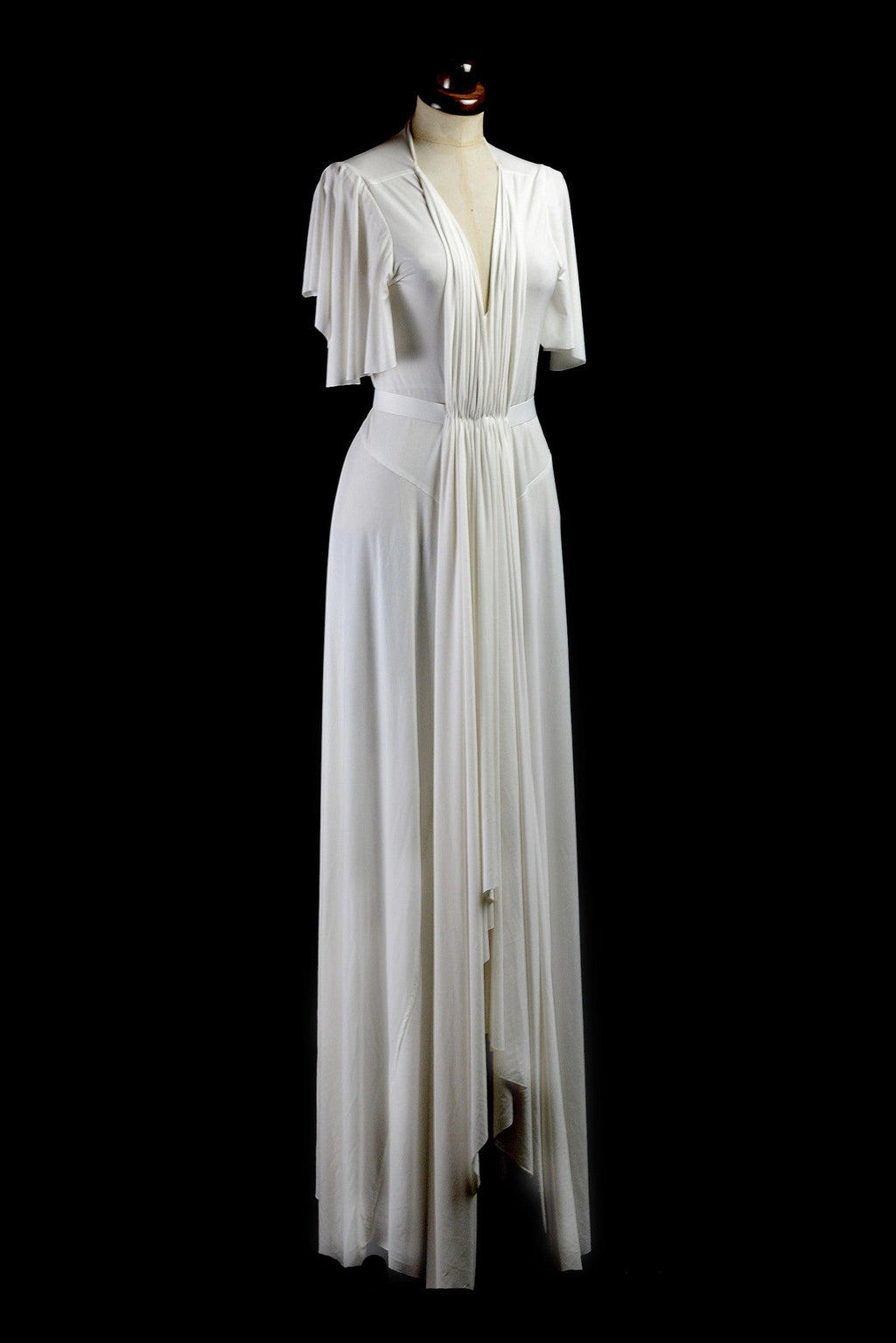 bridal draped silk jersey 1930s style wedding dress by designer Alexandra King