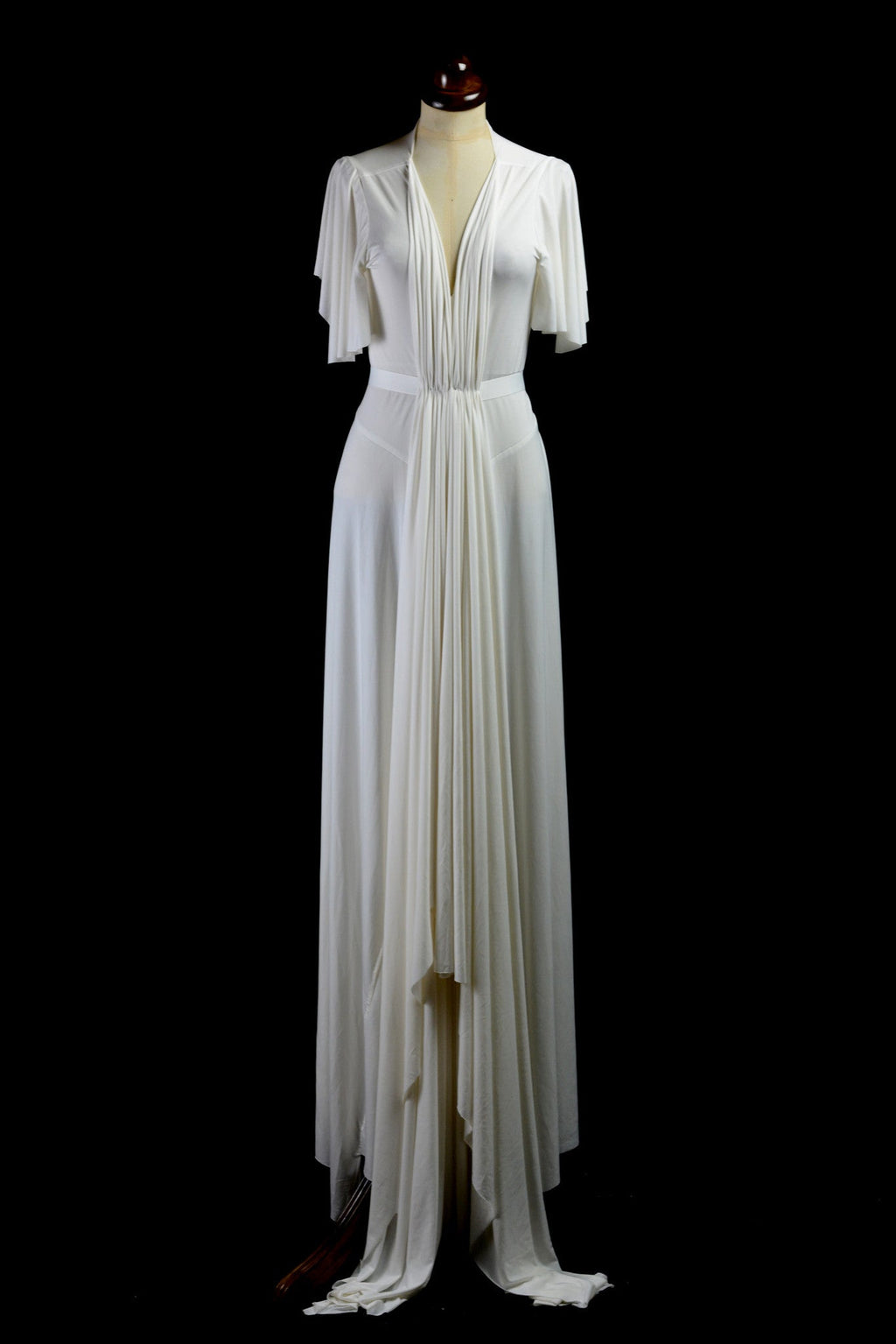 1930s style draped silk jersey wedding dress by designer Alexandra King
