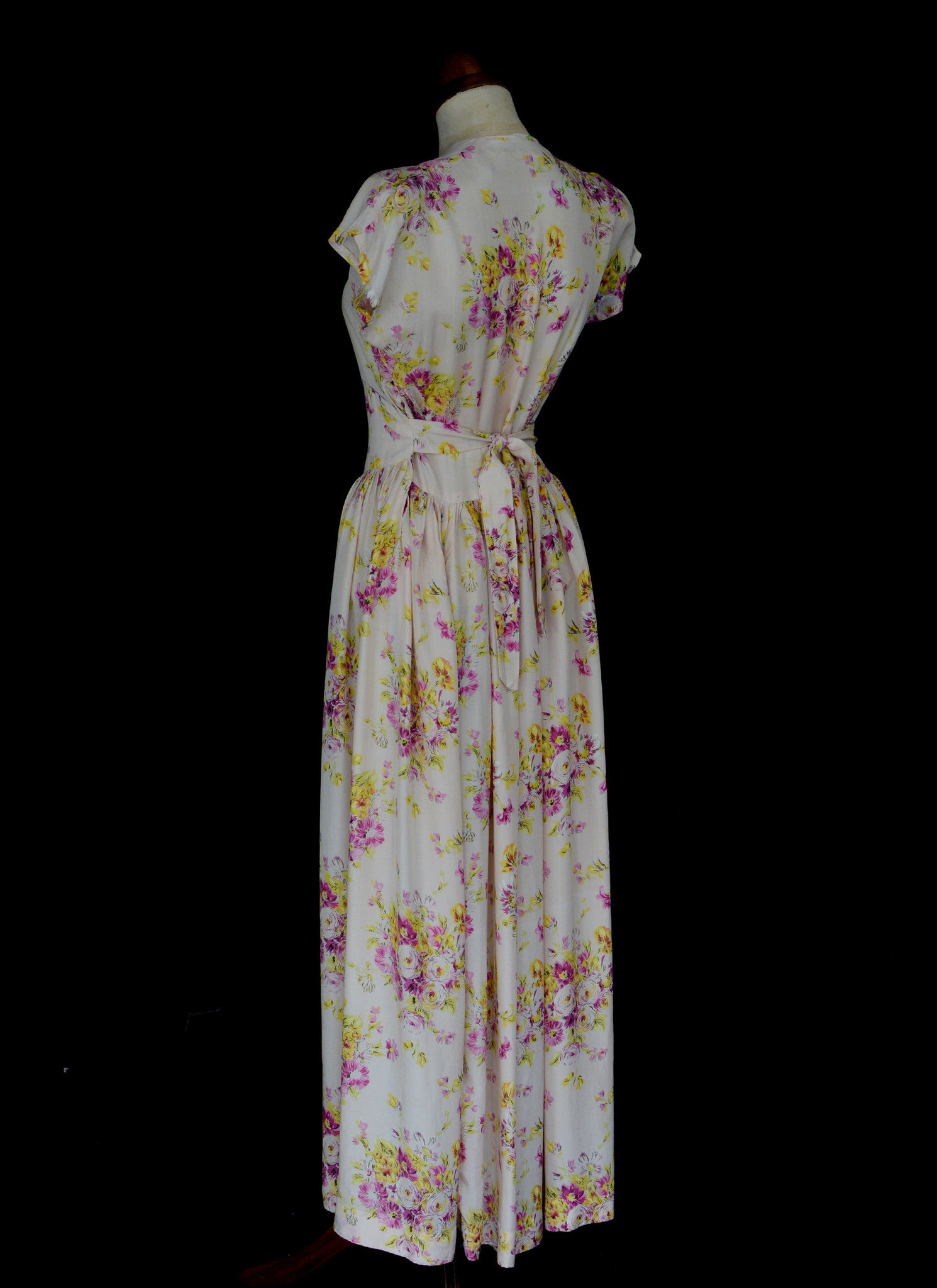 Vintage 1930s Pink Floral Rayon Tea Gown