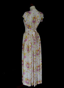 Vintage 1930s Pink Floral Rayon Tea Gown
