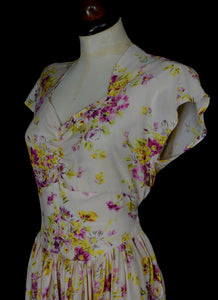 Vintage 1930s Pink Floral Rayon Tea Gown