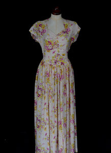 Vintage 1930s Pink Floral Rayon Tea Gown
