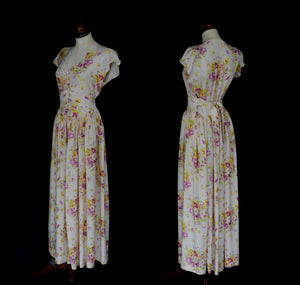Vintage 1930s Pink Floral Rayon Tea Gown