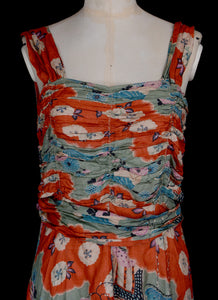 Vintage 1930s Orange Printed Silk Dress