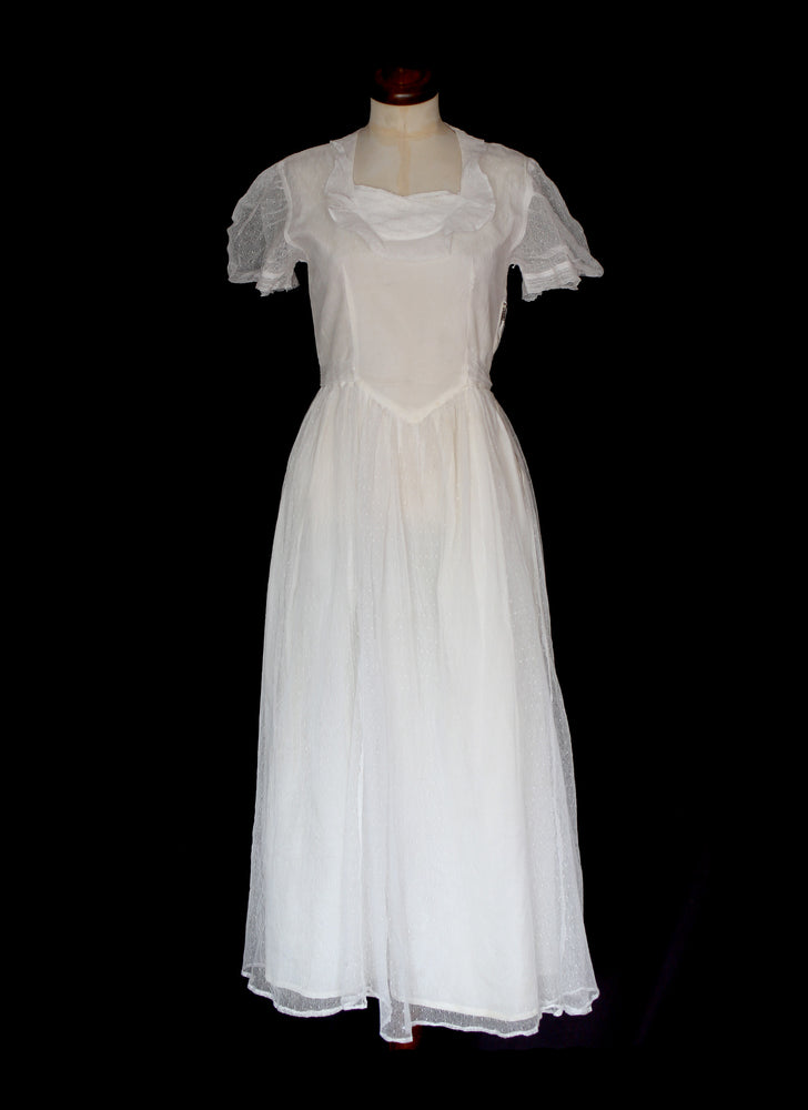 Vintage 1930s Ivory Pointe D'esprit Tulle Dress