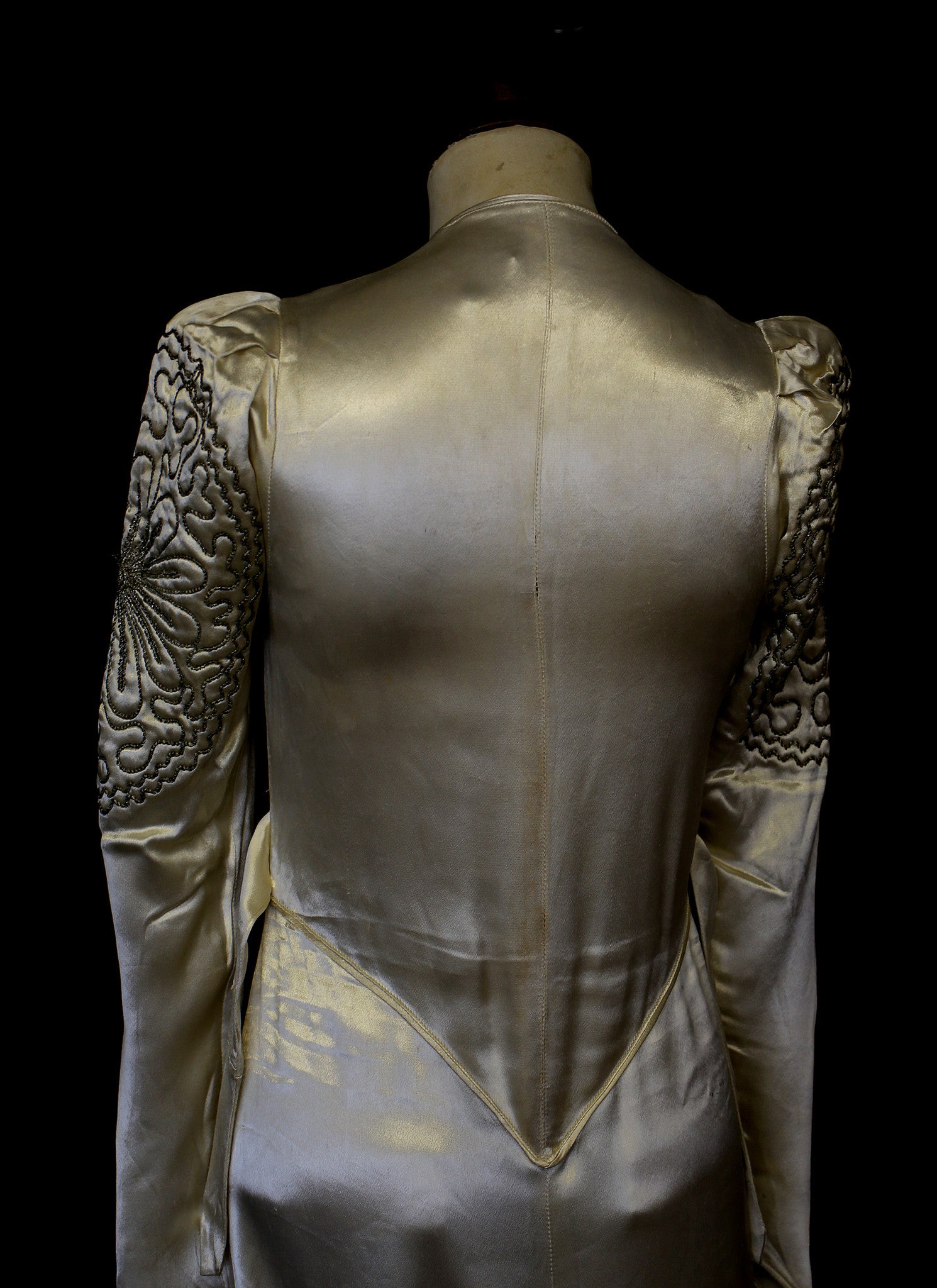 Vintage 1930s Embroidered Satin Wedding Dress