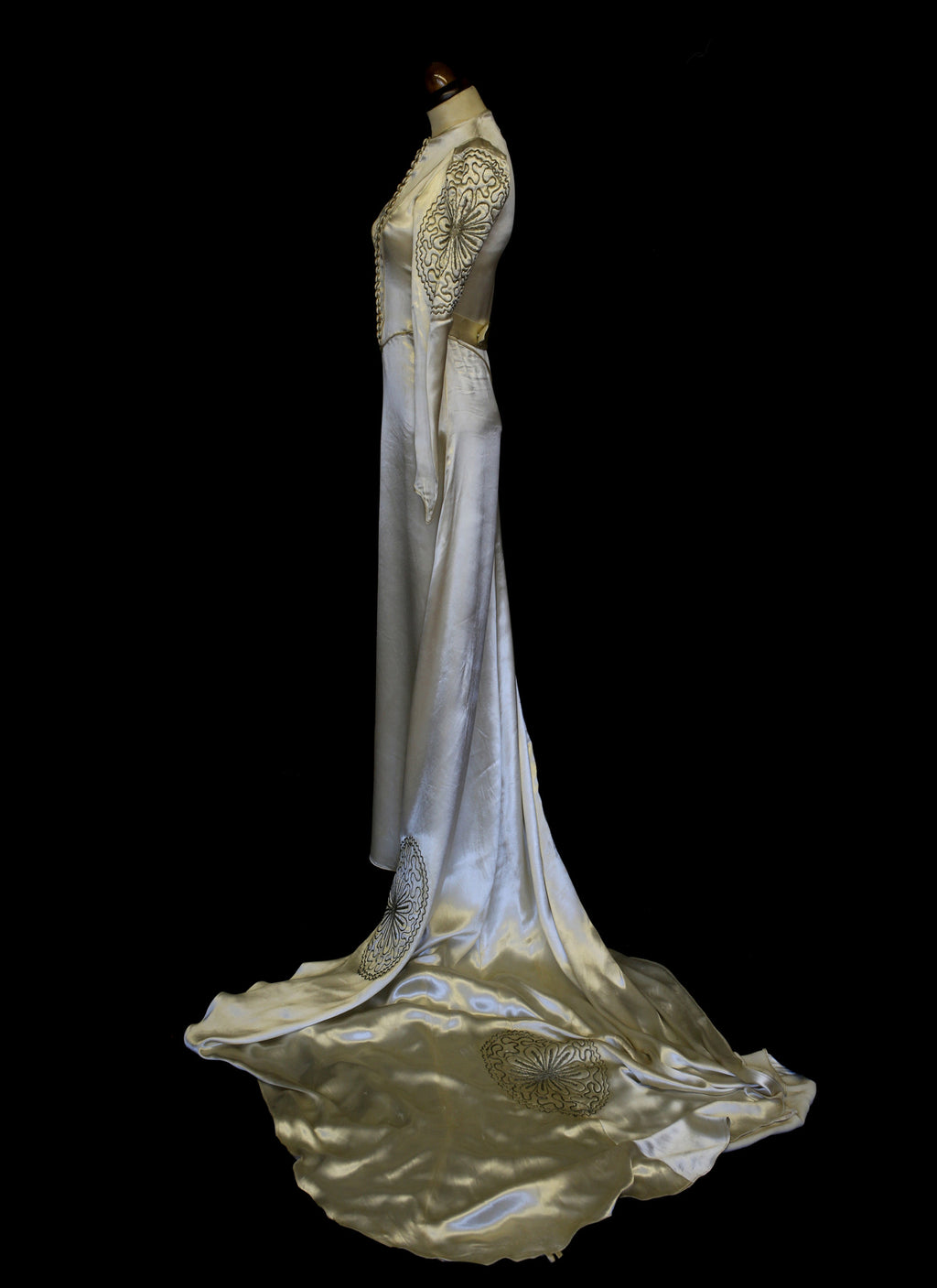 Vintage 1930s Embroidered Satin Wedding Dress