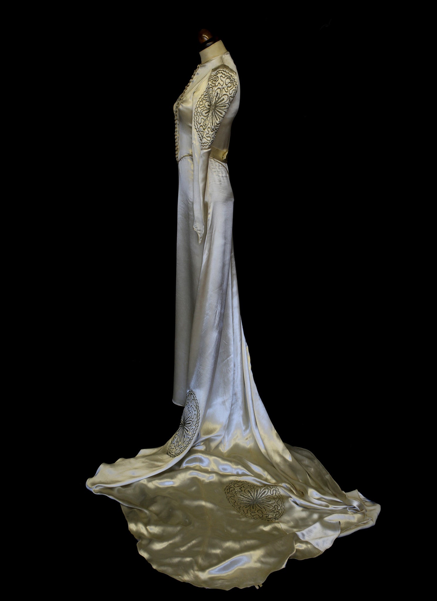 Vintage 1930s Embroidered Satin Wedding Dress