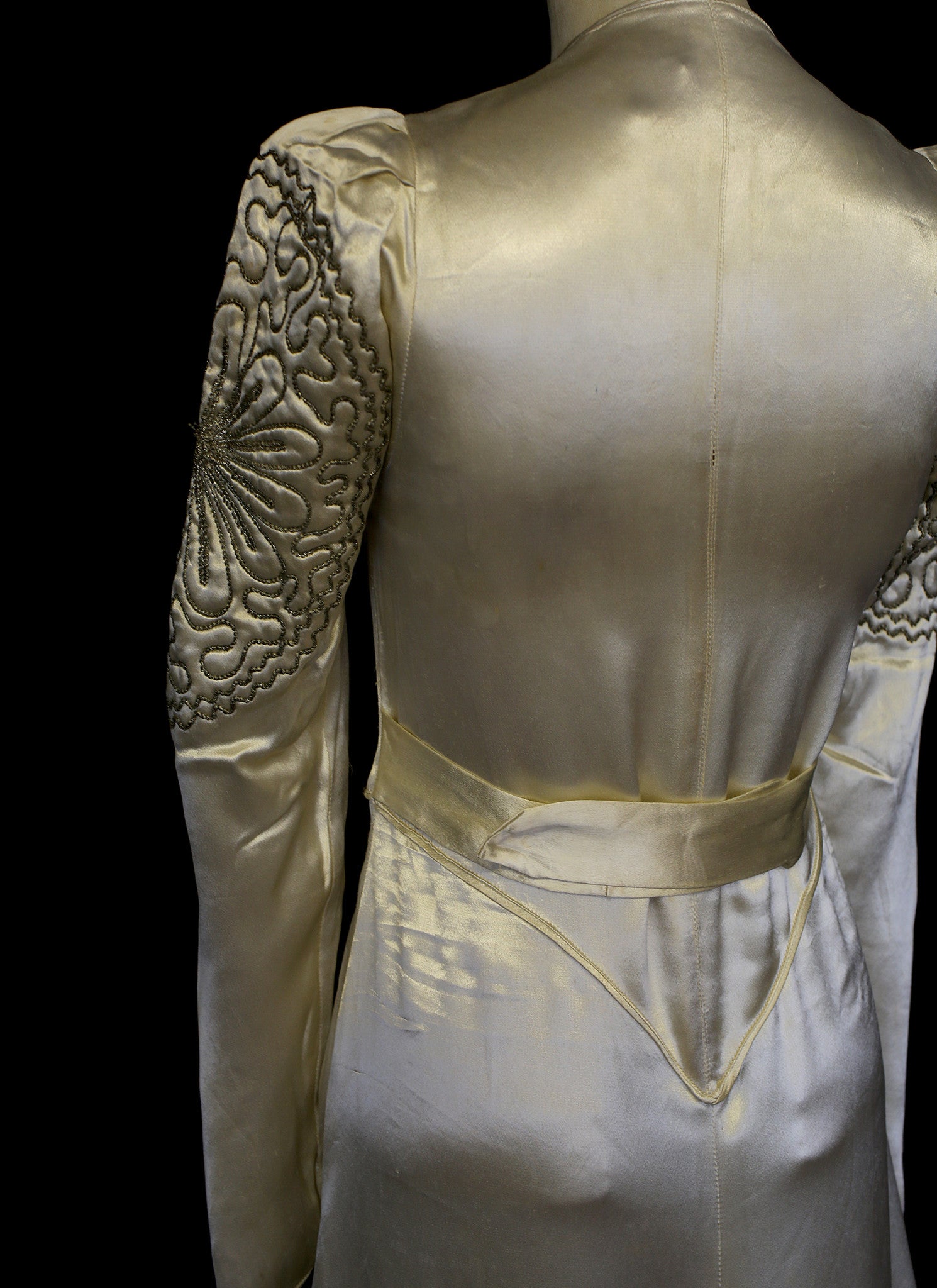 Vintage 1930s Embroidered Satin Wedding Dress