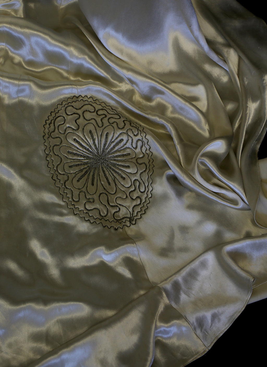 Vintage 1930s Embroidered Satin Wedding Dress