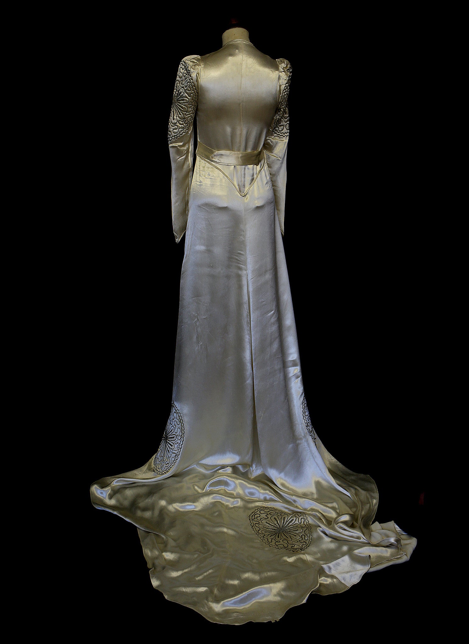 Vintage 1930s Embroidered Satin Wedding Dress