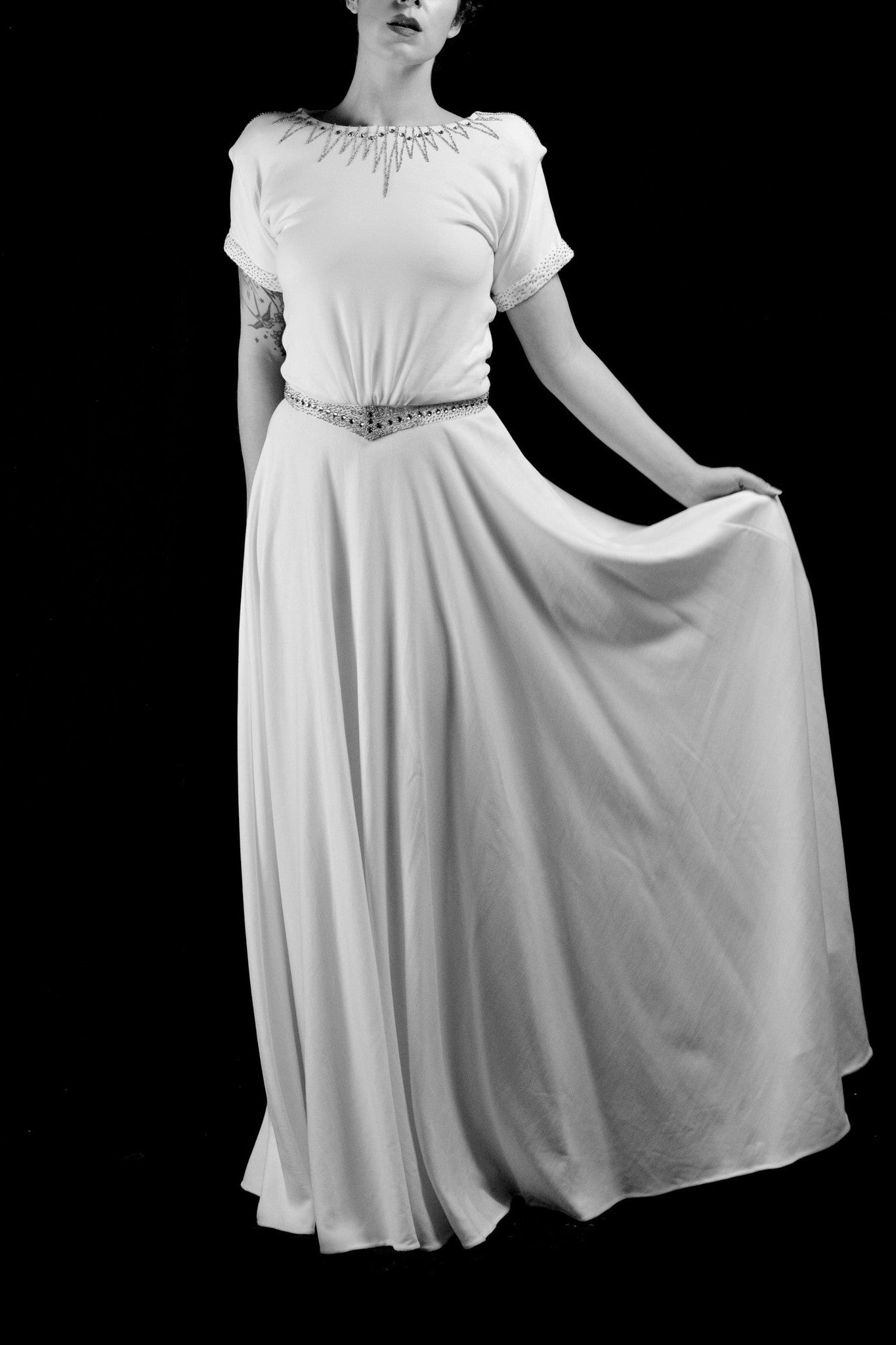 1940 - Beaded Crepe Jersey Dress - S/M (sample) ALEXANDRA-KING 1940 - Beaded Crepe Jersey Dress - S/M (sample) ALEXANDRA-KING