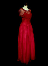 Vintage 1940s Claret Red Silk Chiffon Gown