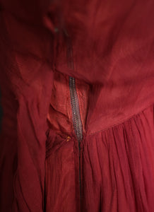 Vintage 1940s Claret Red Silk Chiffon Gown