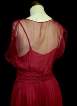 Vintage 1940s Claret Red Silk Chiffon Gown