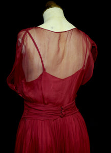 Vintage 1940s Claret Red Silk Chiffon Gown
