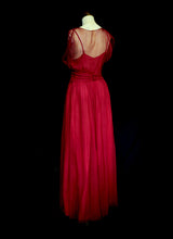 Vintage 1940s Claret Red Silk Chiffon Gown