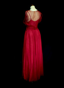 Vintage 1940s Claret Red Silk Chiffon Gown