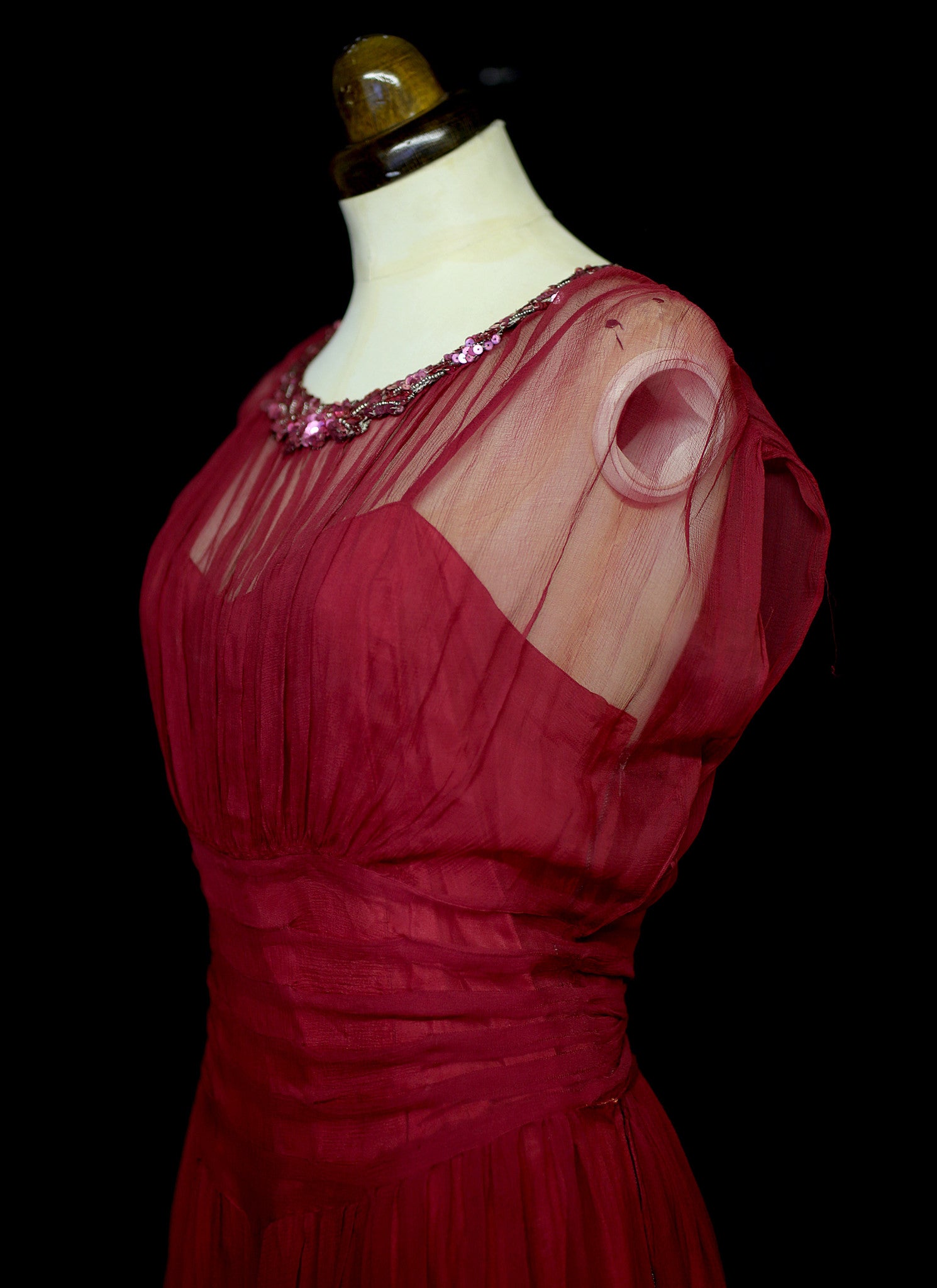 open lace back dress Vintage 1940s Hand-Knit Red Dress SZ S | Barn Owl Vintage main image 1