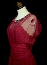 Vintage 1940s Claret Red Silk Chiffon Gown