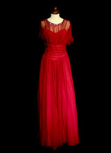 Vintage 1940s Claret Red Silk Chiffon Gown