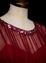 Vintage 1940s Claret Red Silk Chiffon Gown