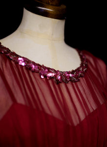 Vintage 1940s Claret Red Silk Chiffon Gown