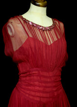 Vintage 1940s Claret Red Silk Chiffon Gown