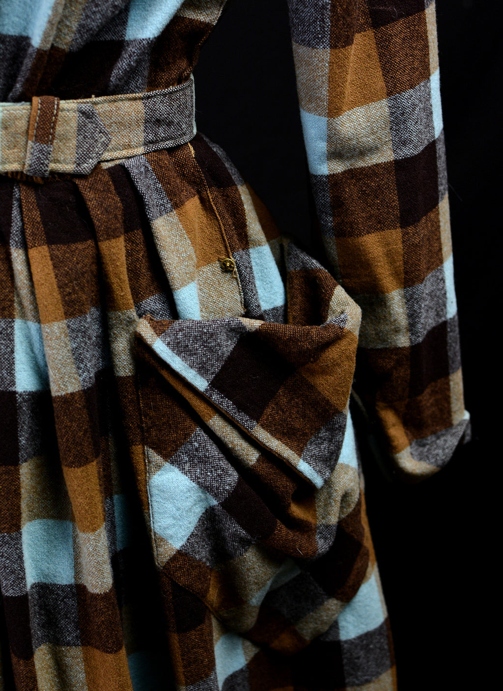 Vintage 1940s Brown Plaid Wool Dress
