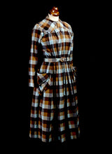Vintage 1940s Brown Plaid Wool Dress