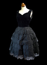Vintage 1950s Black Velvet Lace Cocktail Dress