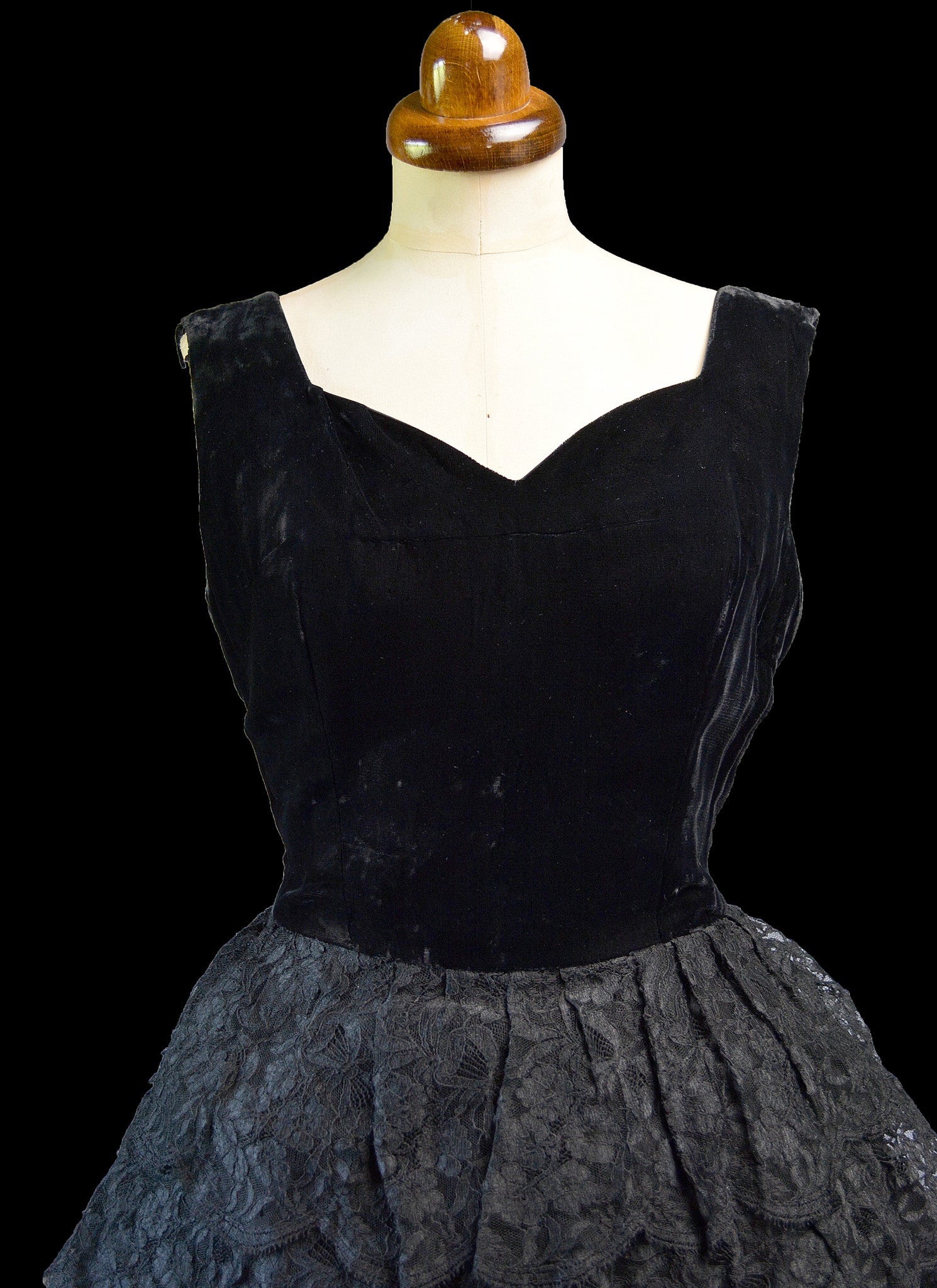 Vintage 1950s Black Velvet Lace Cocktail Dress