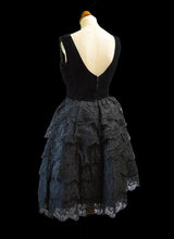 Vintage 1950s Black Velvet Lace Cocktail Dress