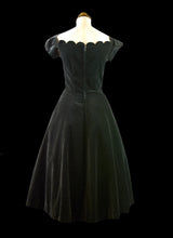 Vintage 1950s Charcoal Black Velvet Scallop Dress
