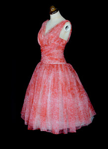 Vintage 1950s Coral Pink Prom Dress