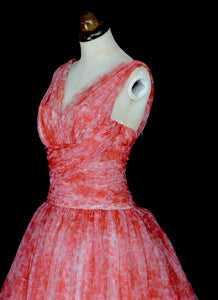 Vintage 1950s Coral Pink Prom Dress